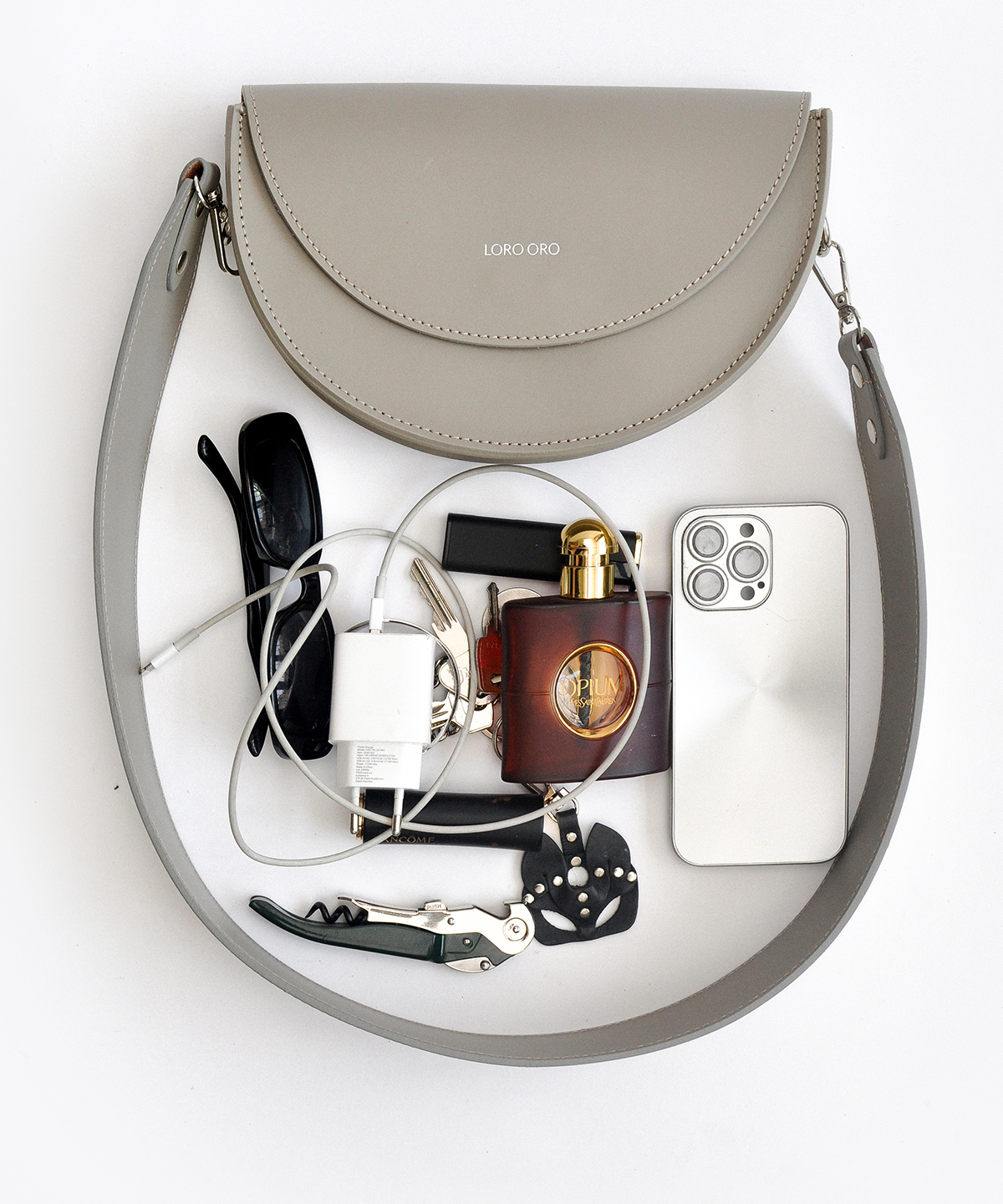 SABBATICAL MARIPOSA M TC　 Light Beige Moon saddle bag taupe chiaro silver | Loro Oro